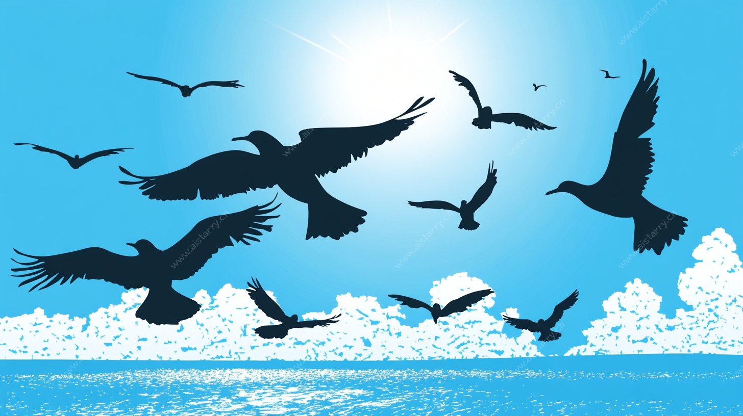 海天一色飞鸟图