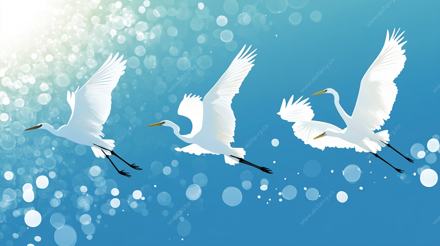白鹭蓝天飞翔插画
