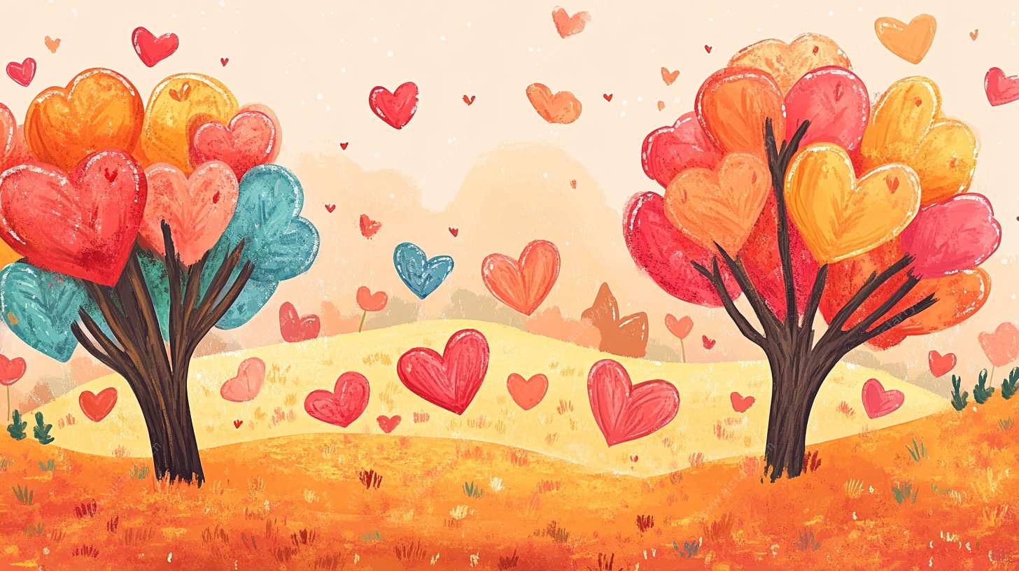 爱心树木浪漫风景插画
