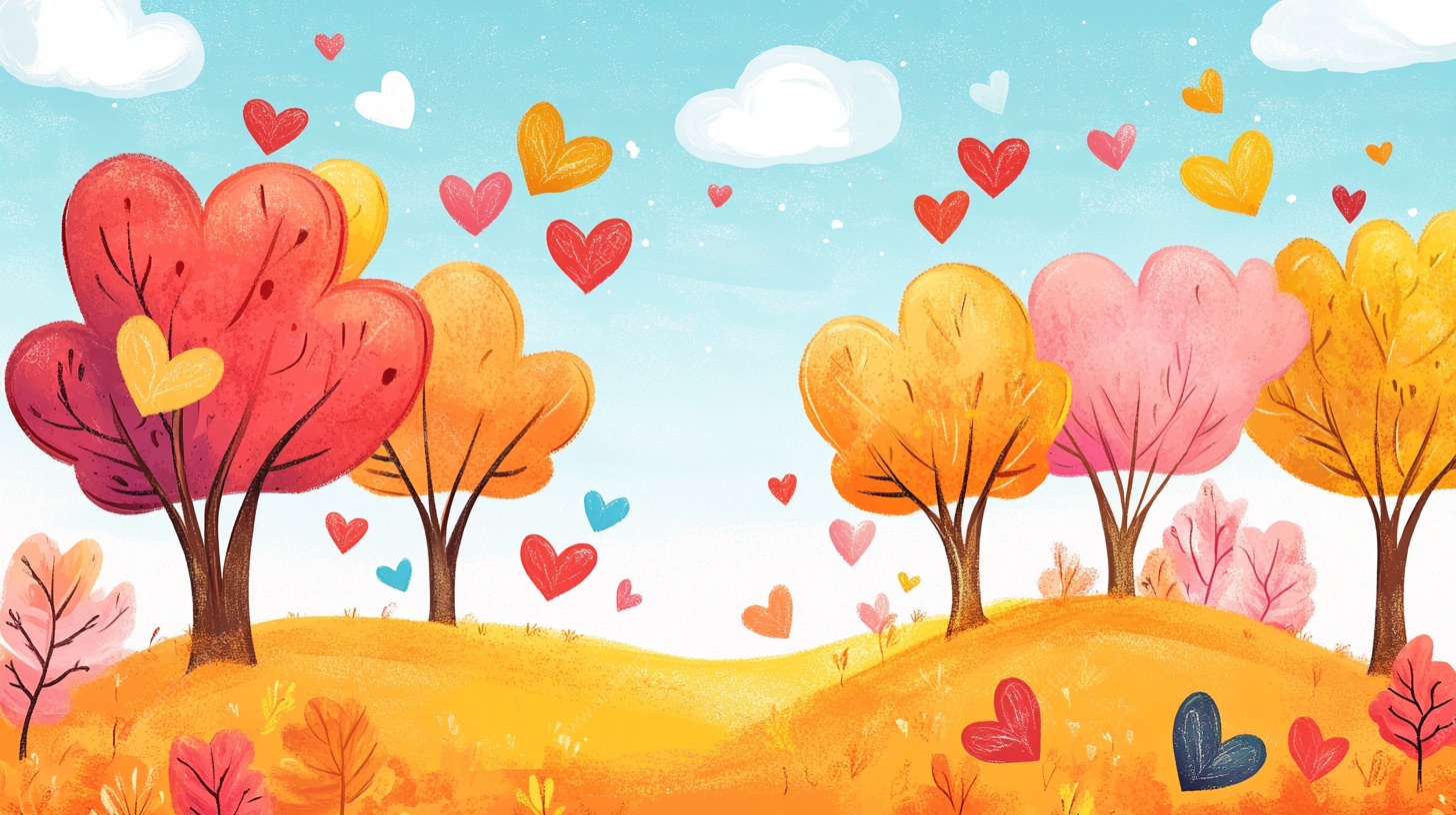 秋日爱心树林浪漫风景图