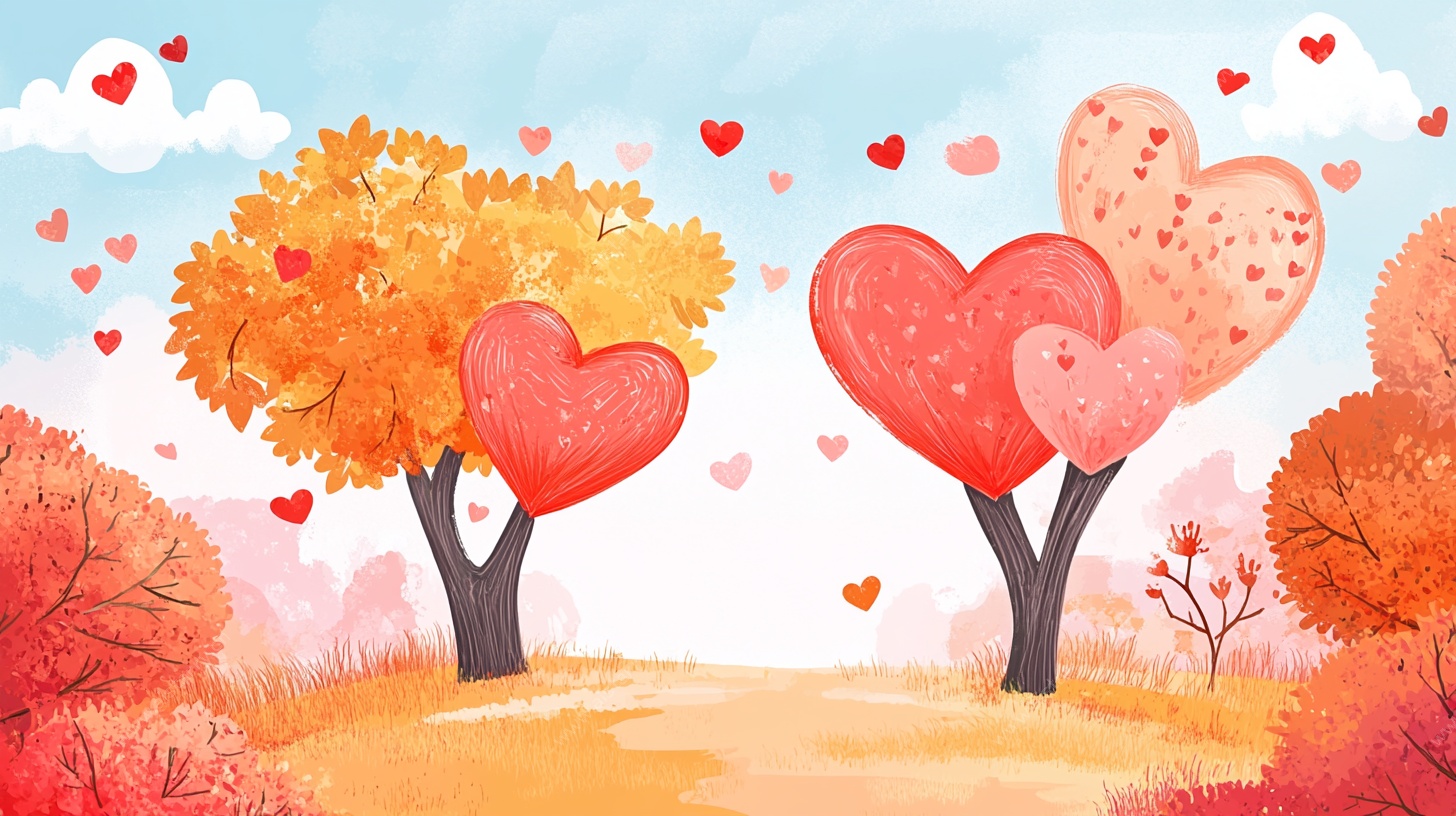 浪漫秋日爱心树林风景图