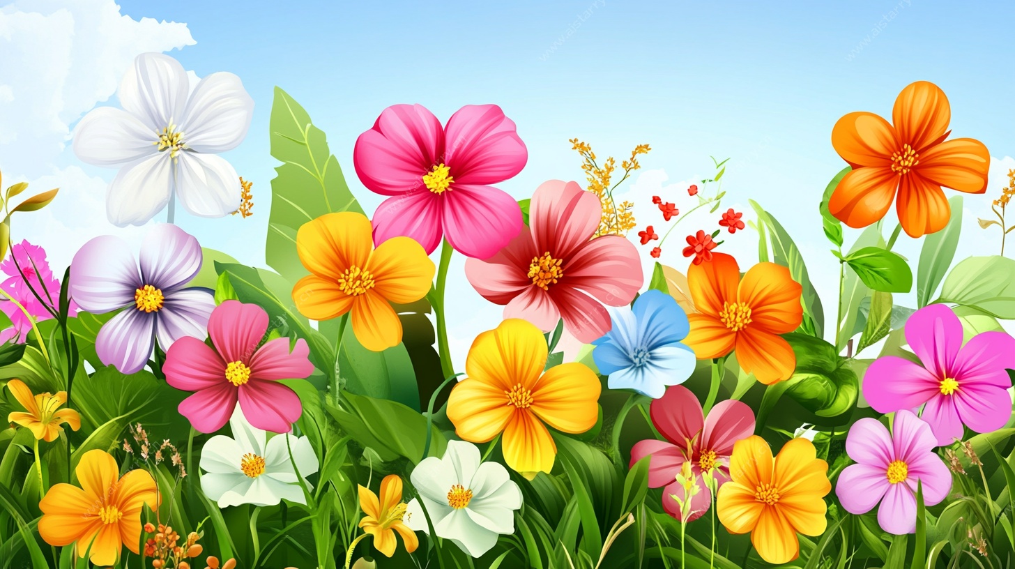 缤纷花海田园风插画