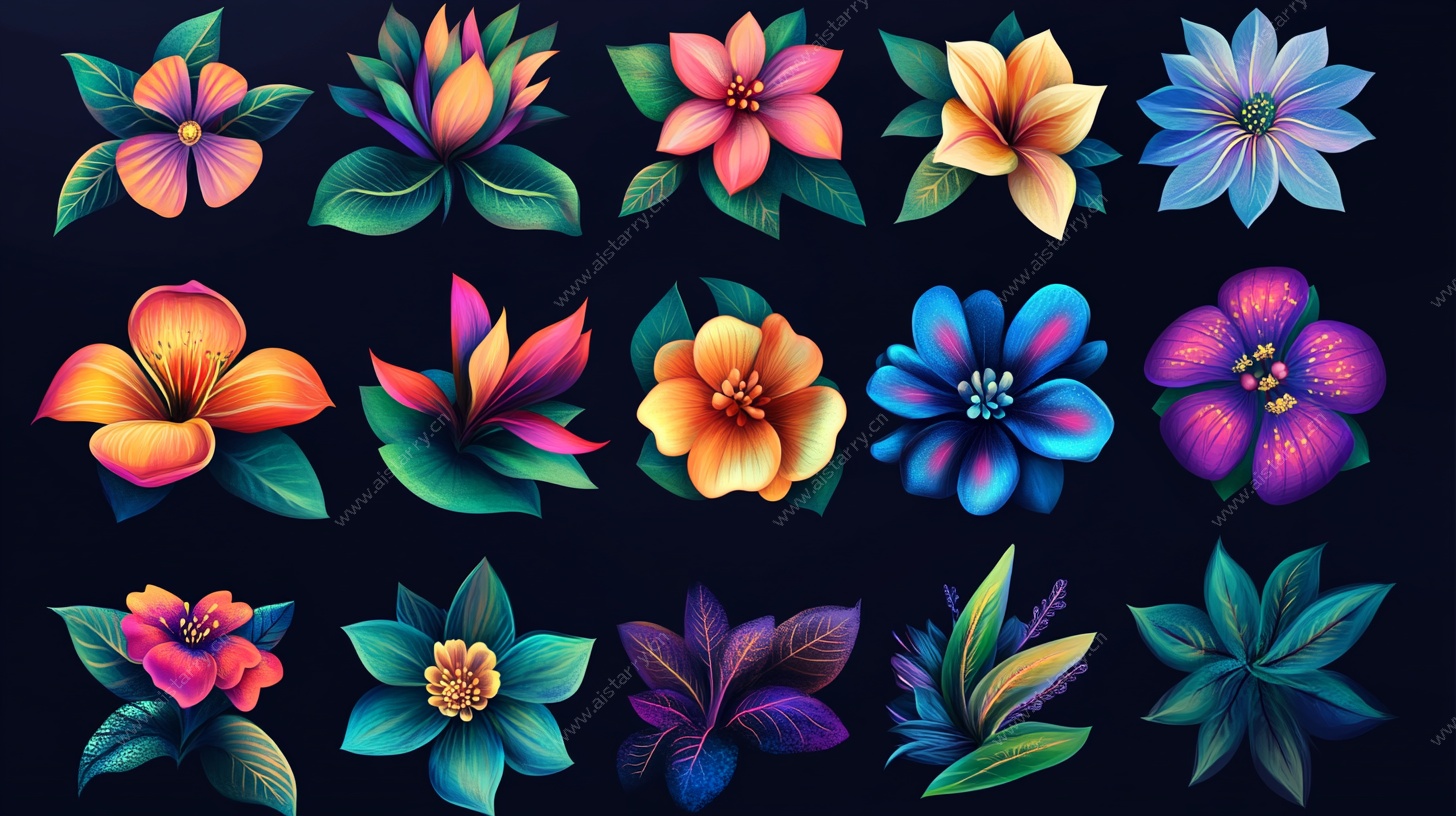 多彩手绘花卉图案集合