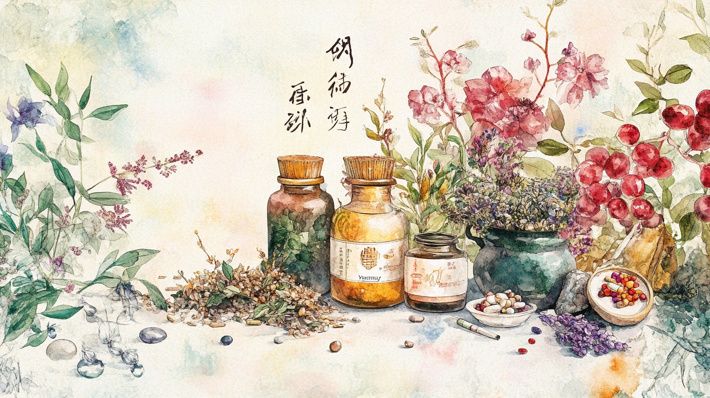古风中药插画静物场景