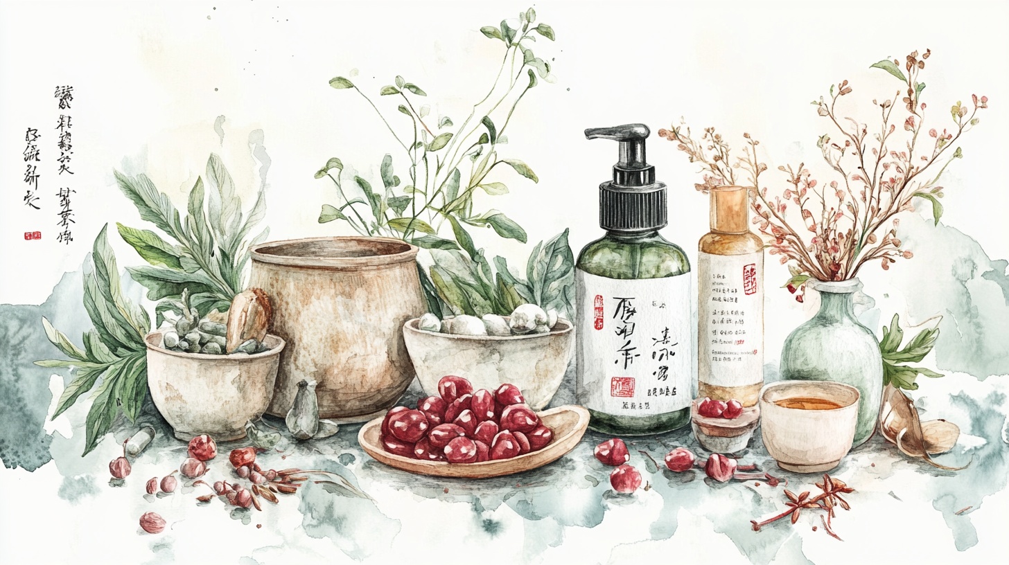 中式草本护肤用品插画
