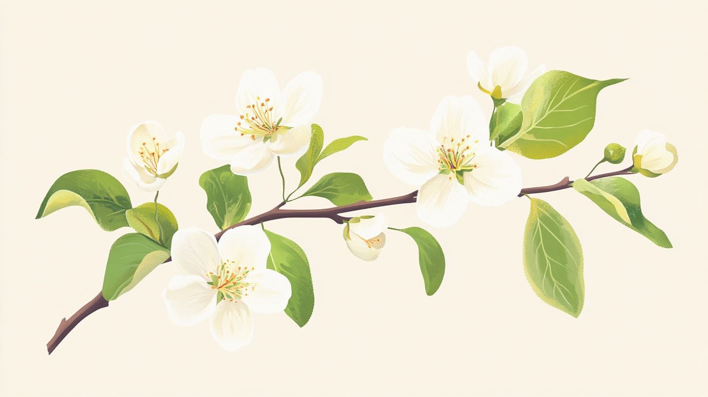 白色花卉枝条插画
