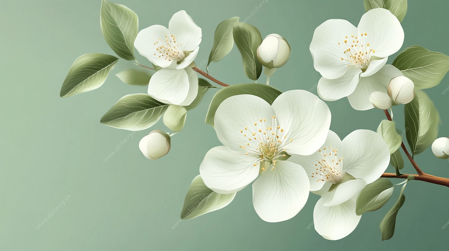 白色花卉枝 清新插画风