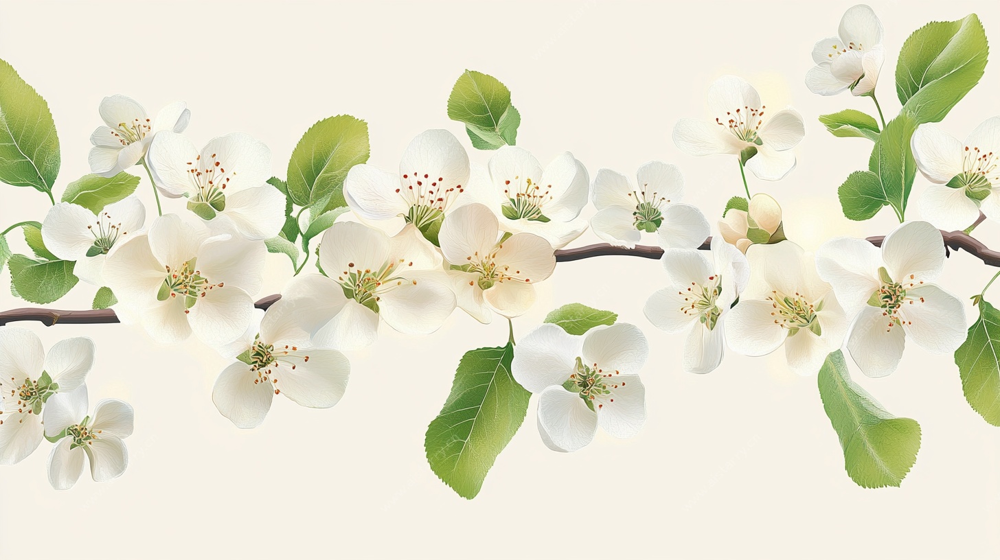 白色花朵枝叶装饰图案