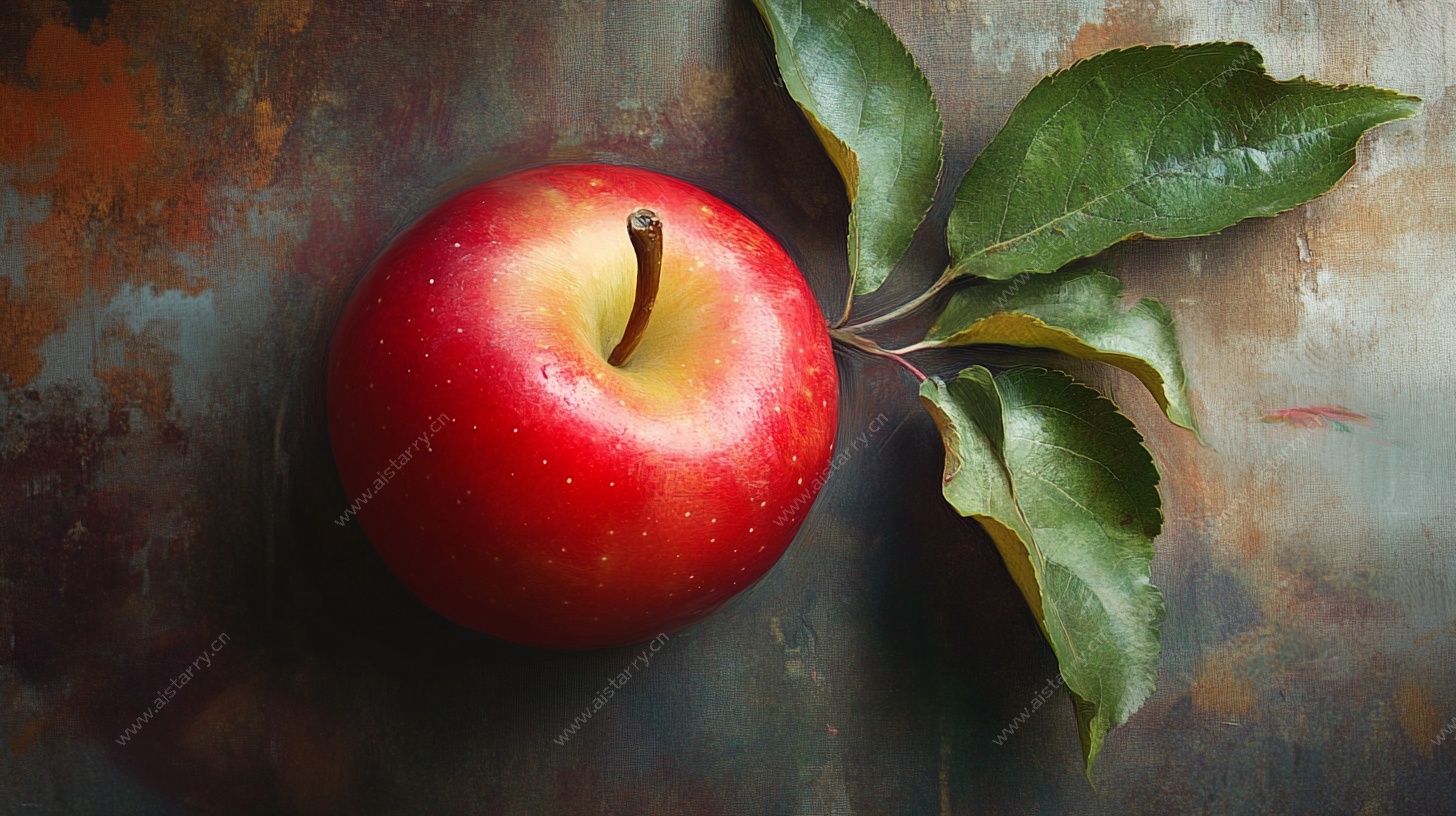 红苹果与绿叶静物照