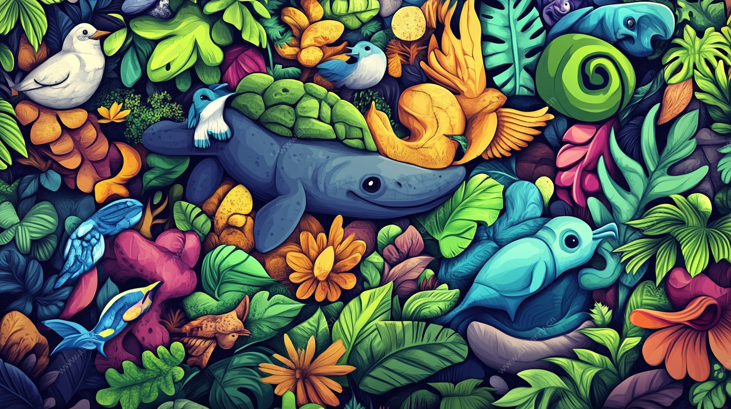 多彩动植物奇幻插画世界
