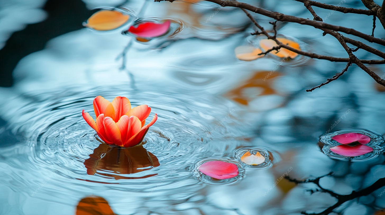 水中落花的静谧之美