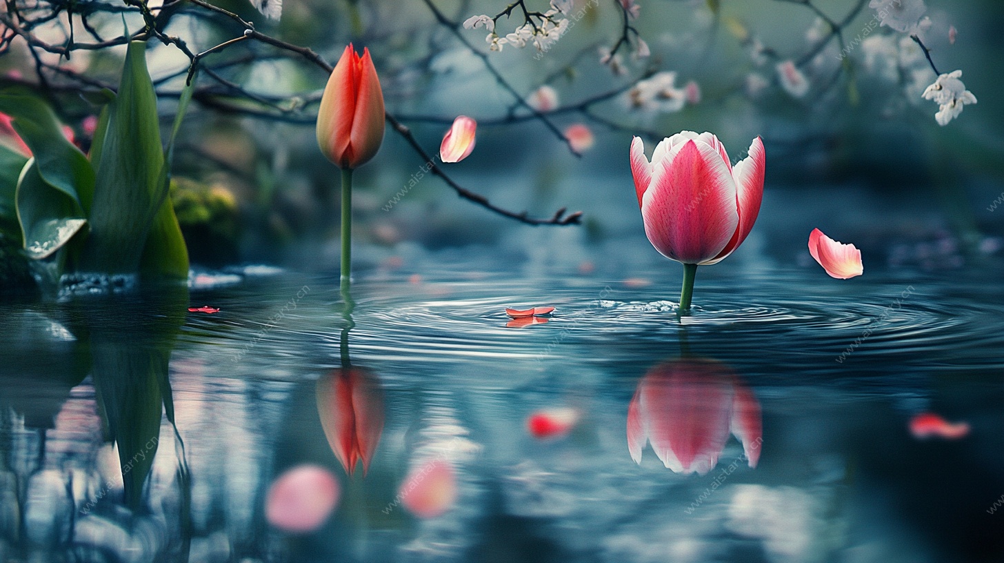 水中郁金香 梦幻春日景象