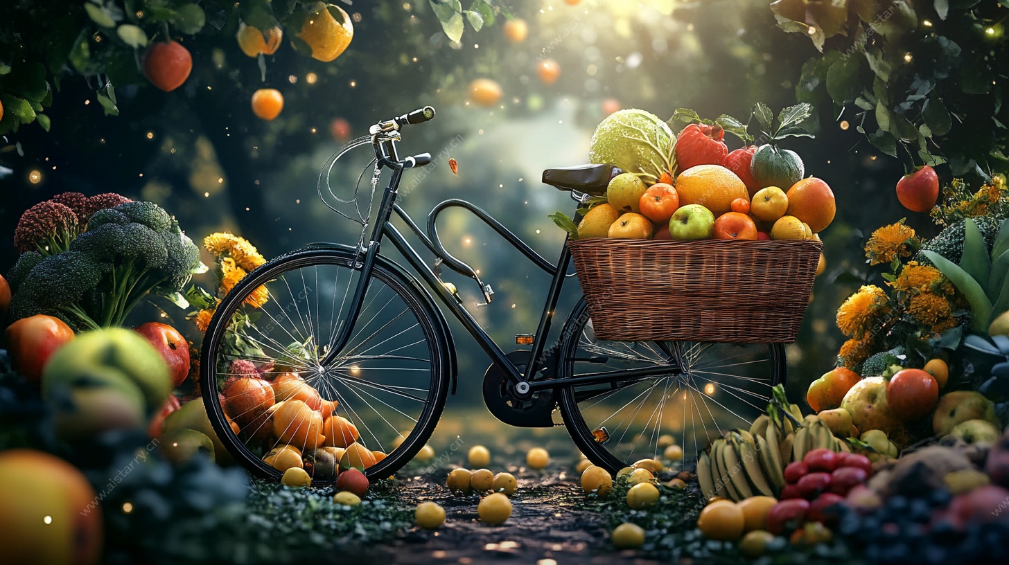 满载蔬果的田园风自行车