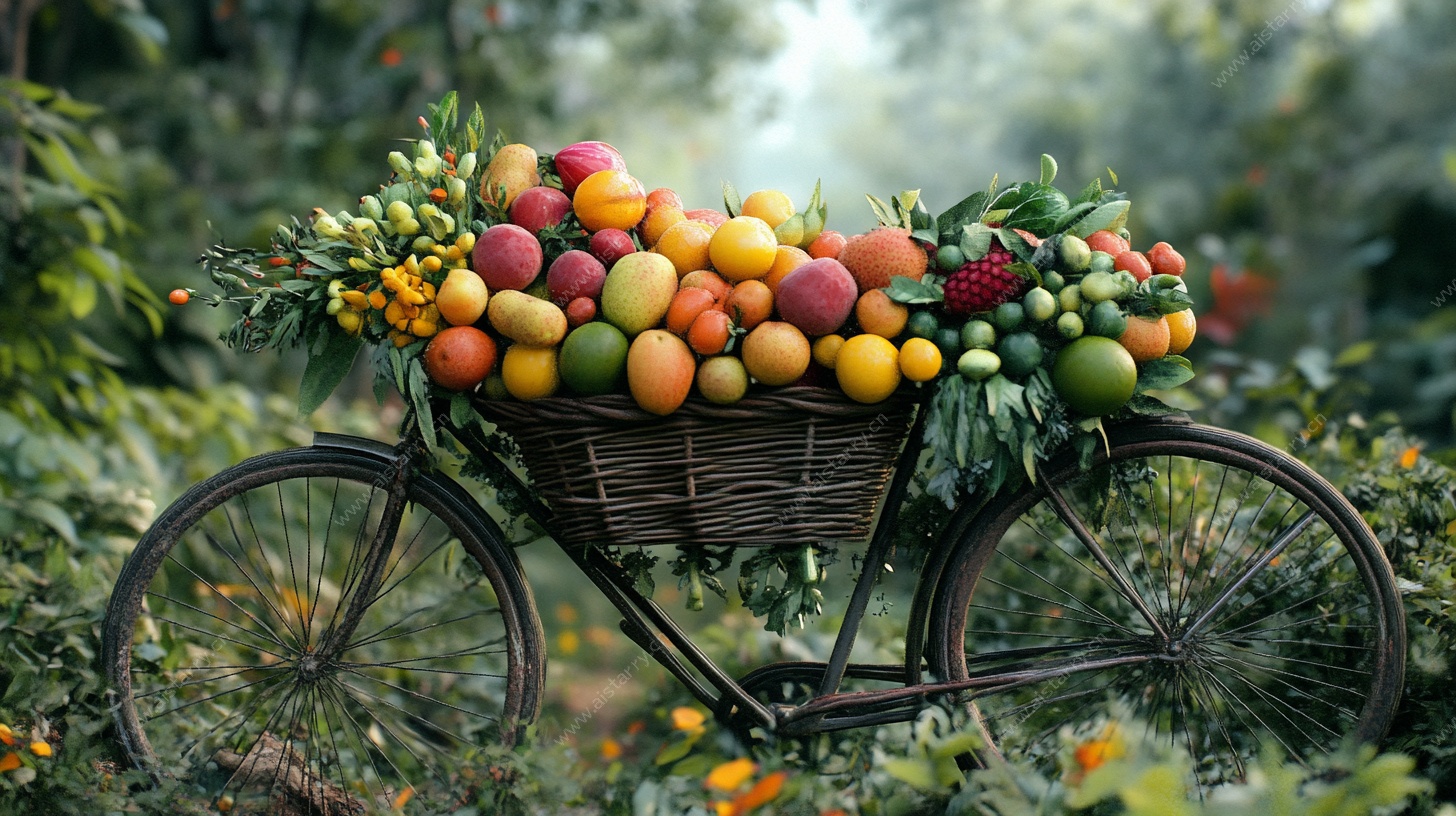 满载鲜果的复古自行车