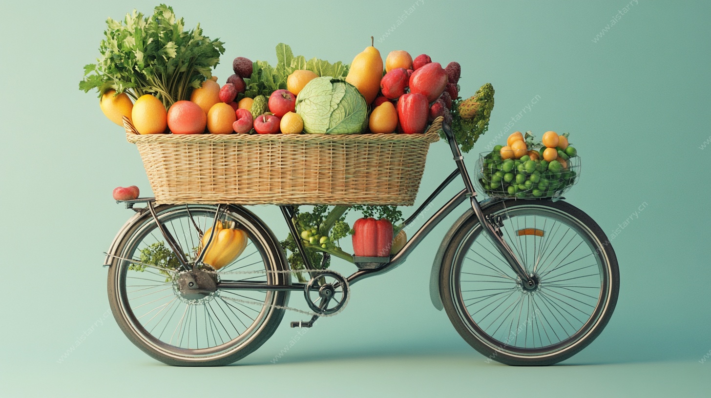 载满果蔬的复古自行车
