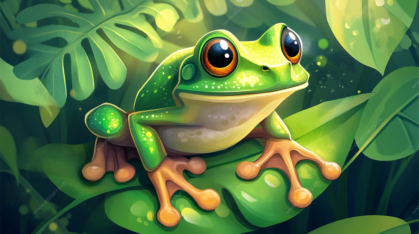 绿叶上的可爱青蛙插画