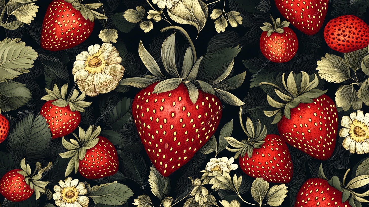 草莓花卉图案精美背景图