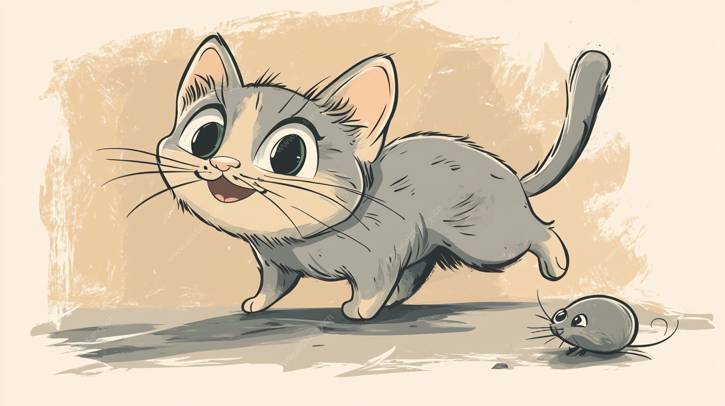 卡通小猫追老鼠画面