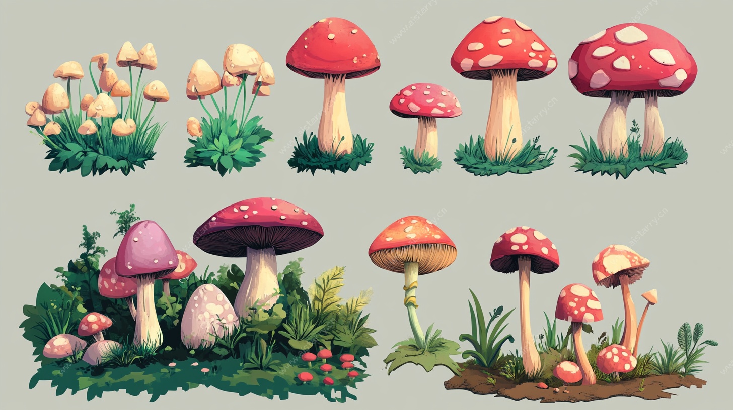 卡通风格彩色蘑菇插画
