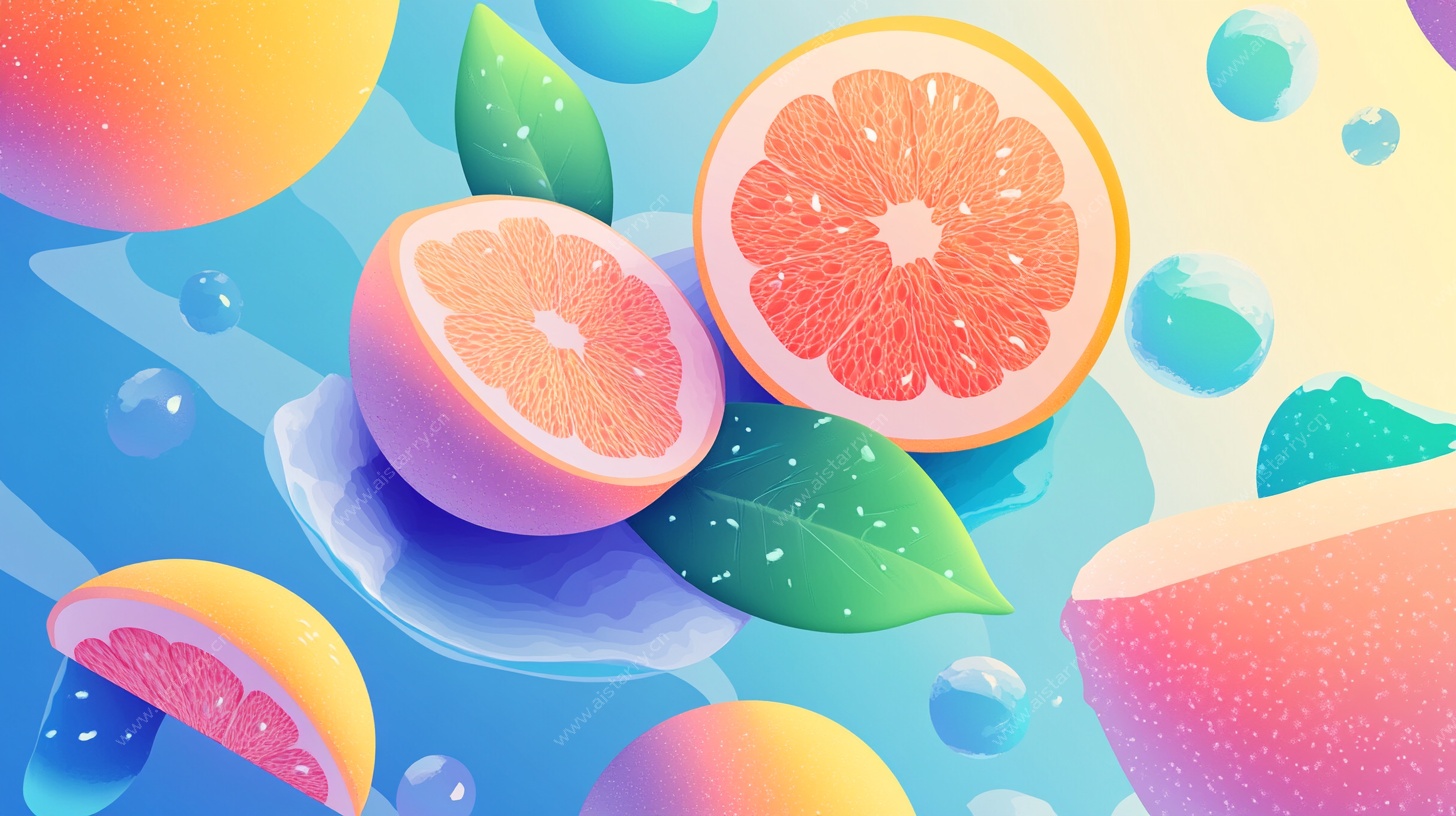 梦幻清新的多汁西柚插画