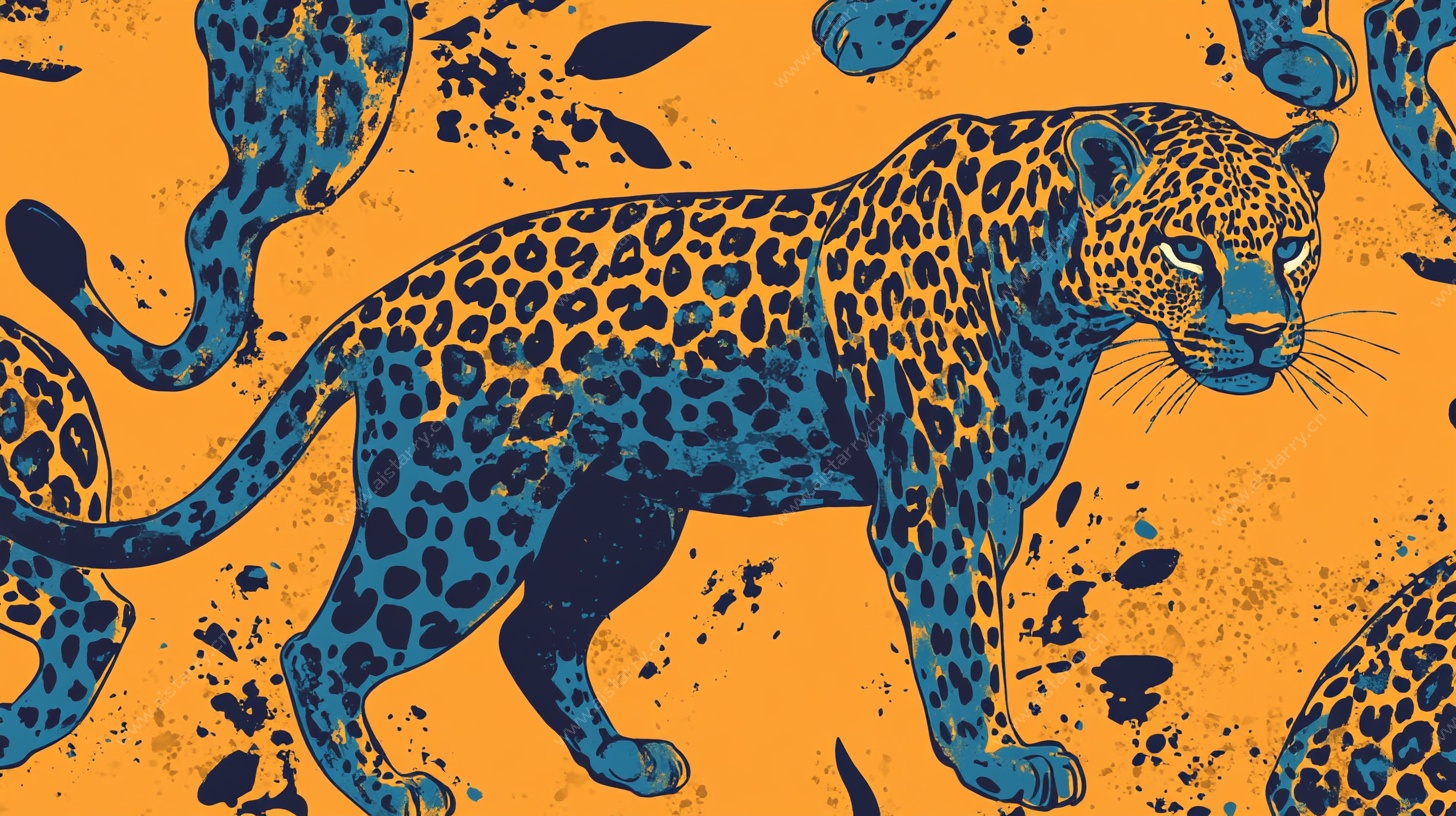 蓝豹图案 活力动物插画
