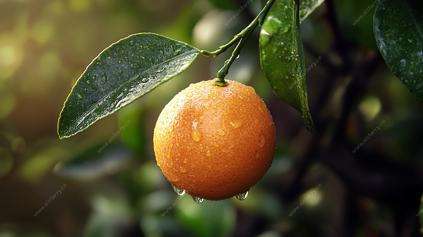 枝头鲜橙带露