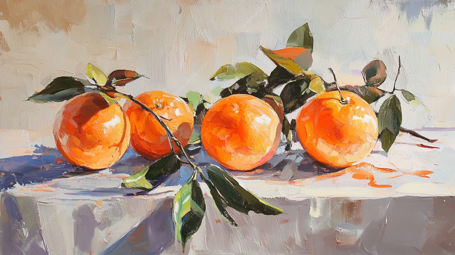 油画风橘子静物写生