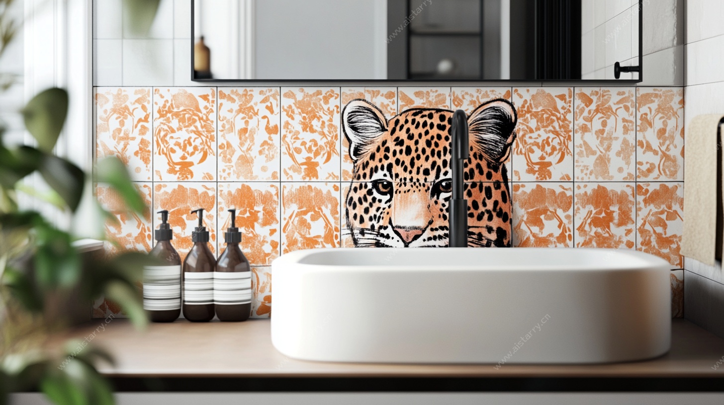 豹纹瓷砖装饰的时尚洗手台