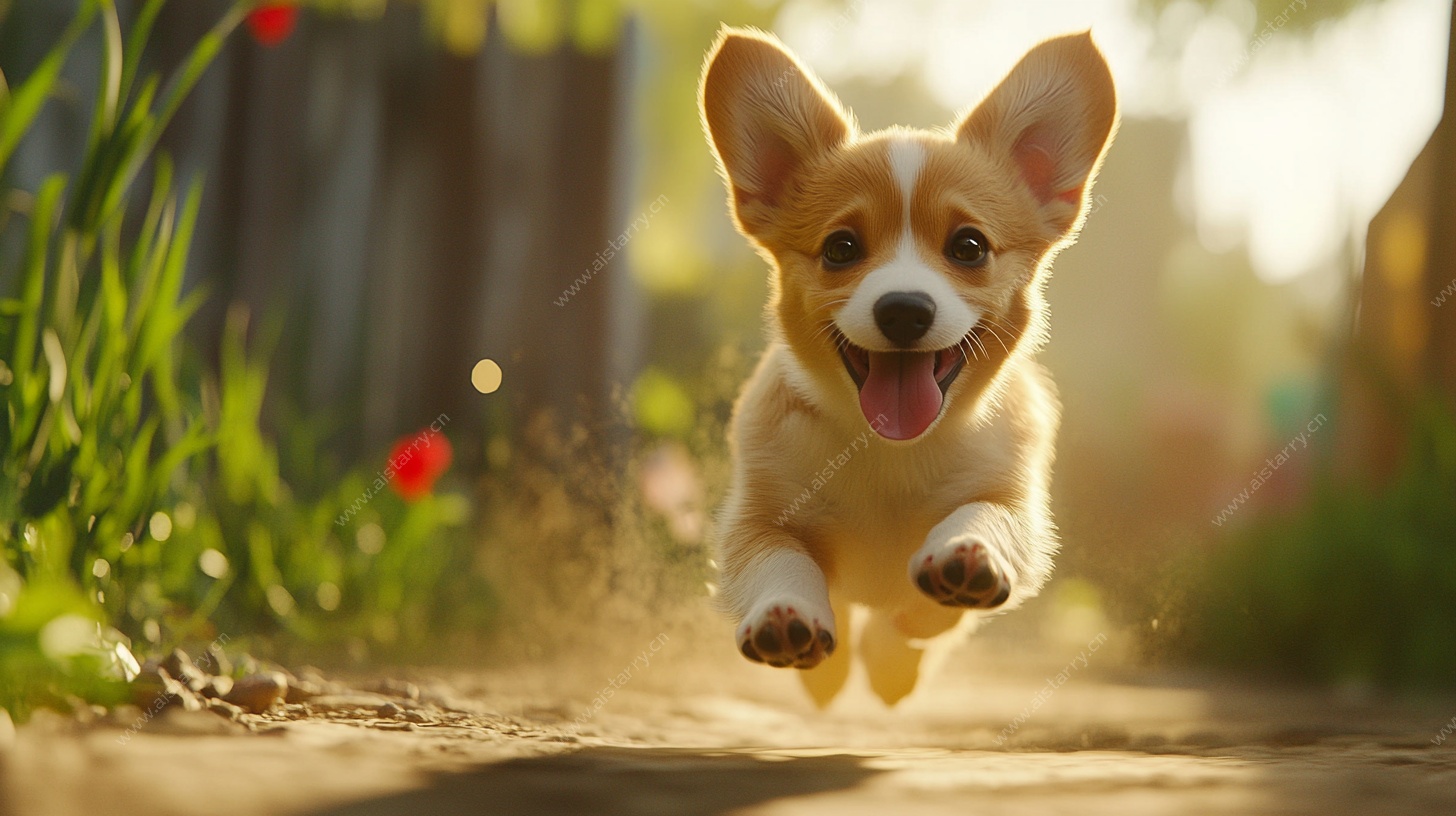快乐奔跑的小柯基