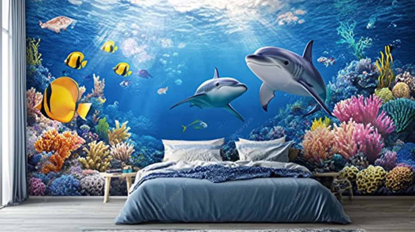 海底世界卧室背景墙
