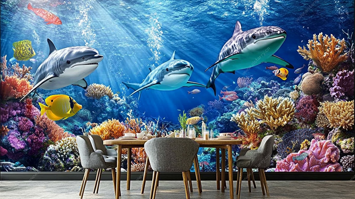 海底世界主题餐厅背景墙