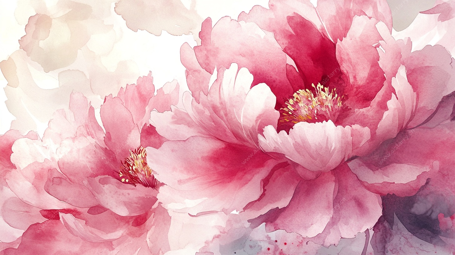 水彩风娇艳牡丹花