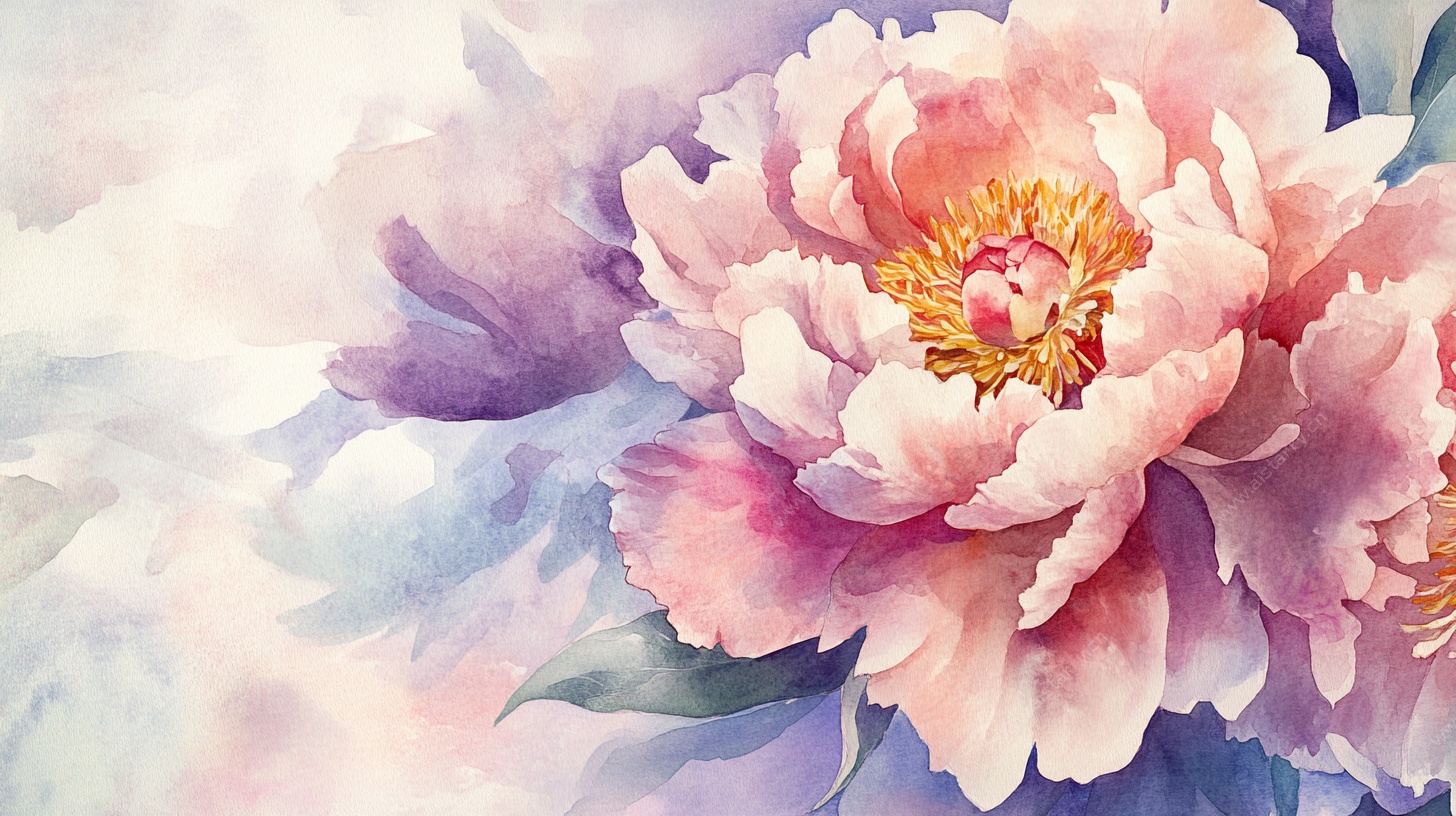 水彩风盛开的娇艳牡丹花