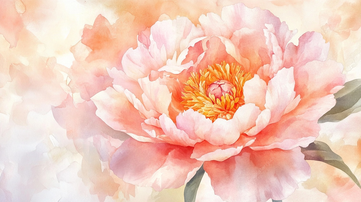 唯美粉色牡丹花插画