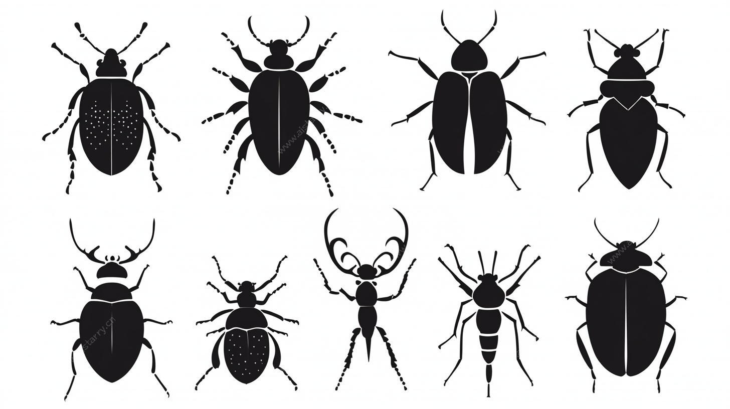 多种甲虫剪影集合图