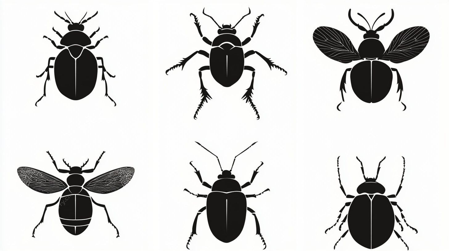 六种甲虫剪影图案集合