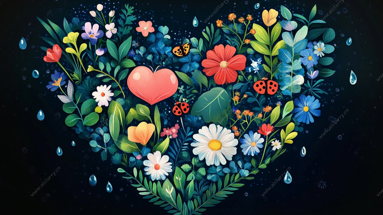 心形花卉插画 浪漫氛围浓