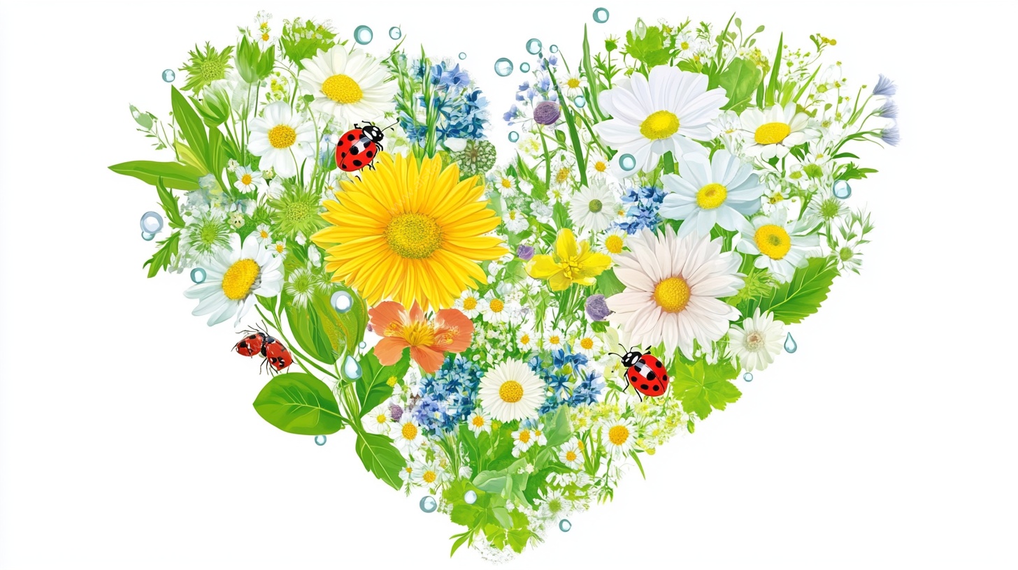 心形花卉组合插画