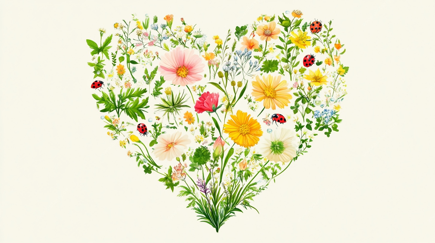 心形花卉插画 清新自然风