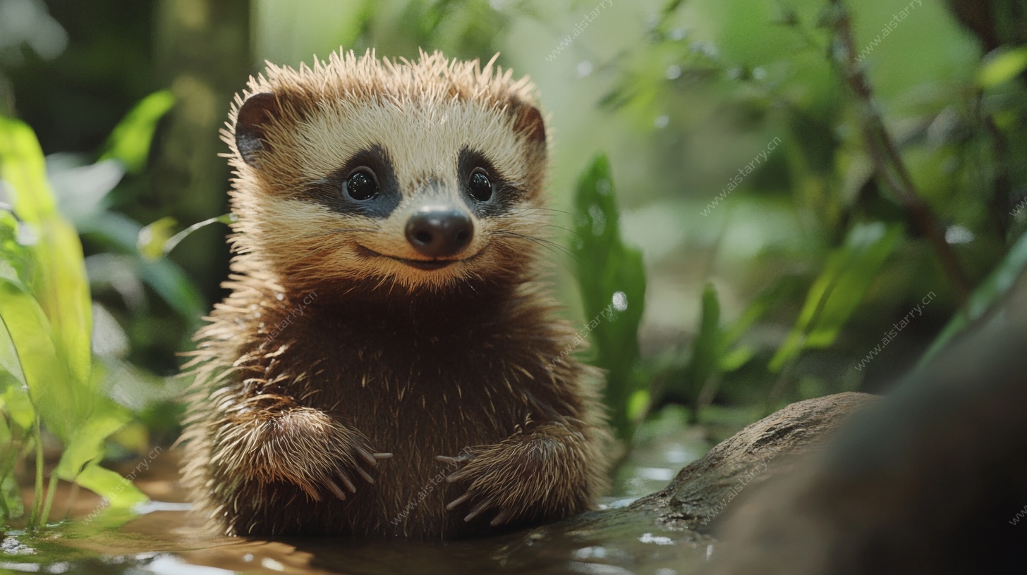 可爱小獾水中萌态