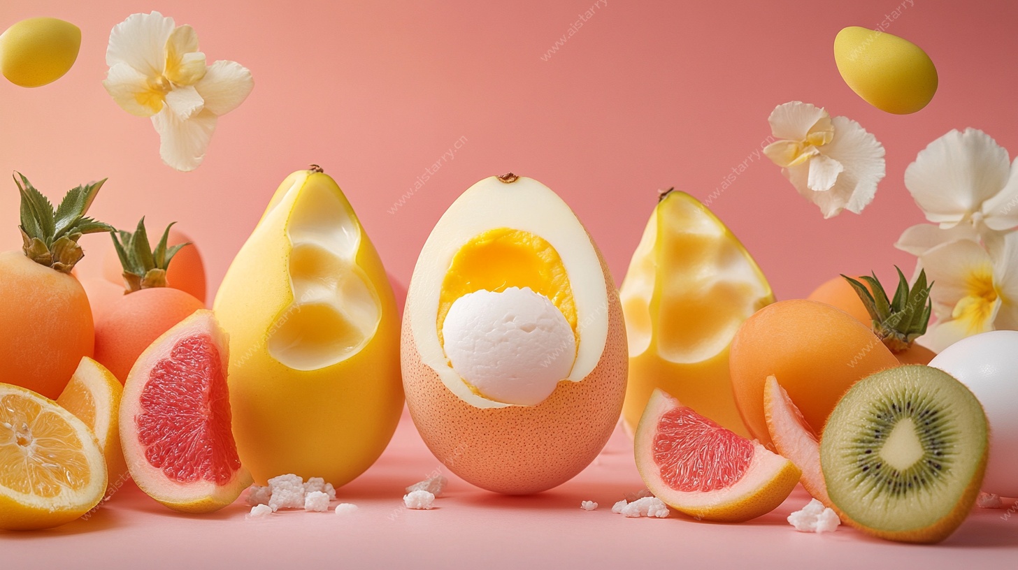 创意水果与蛋黄组合画面