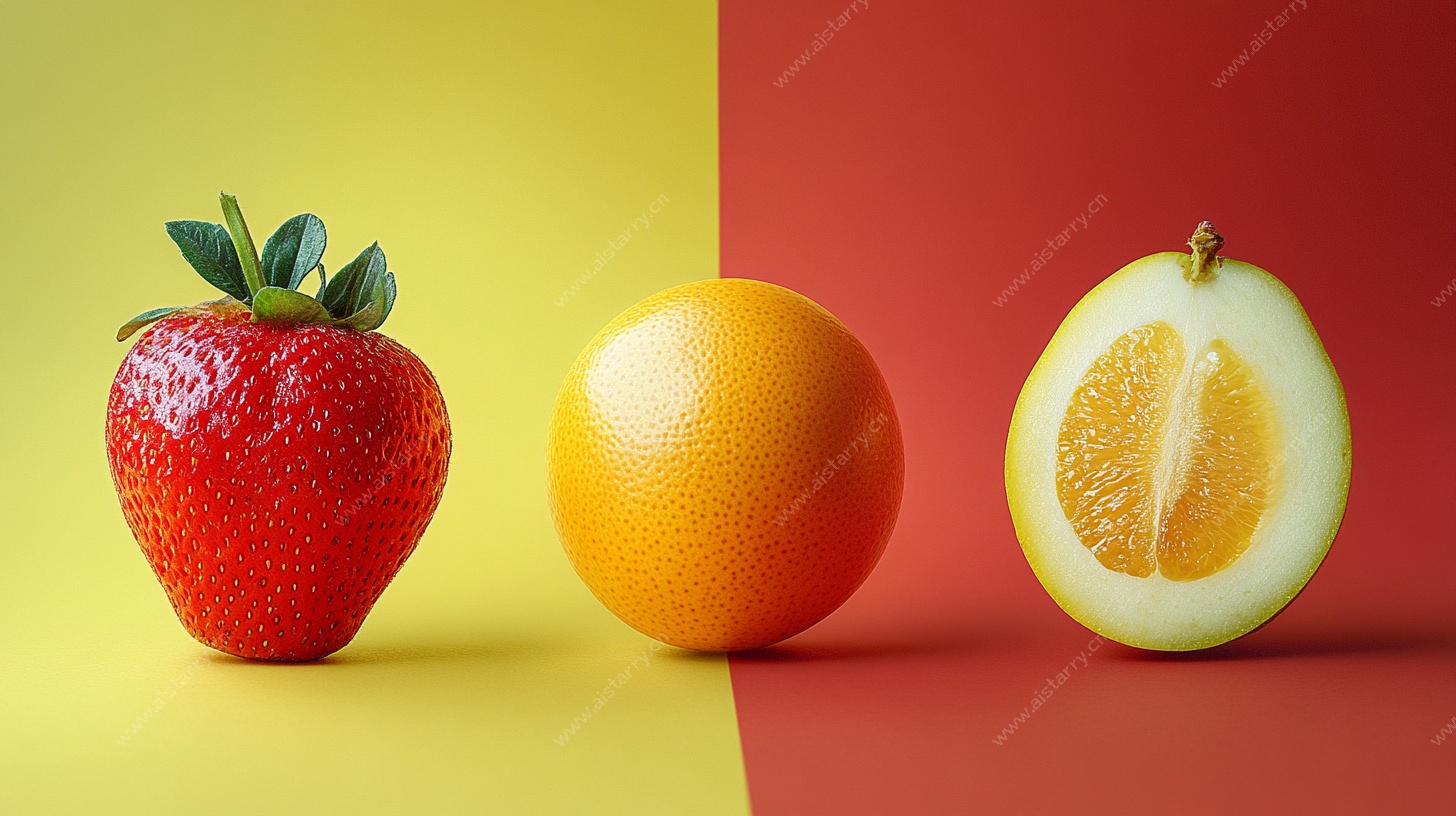 三色背景上的新鲜水果