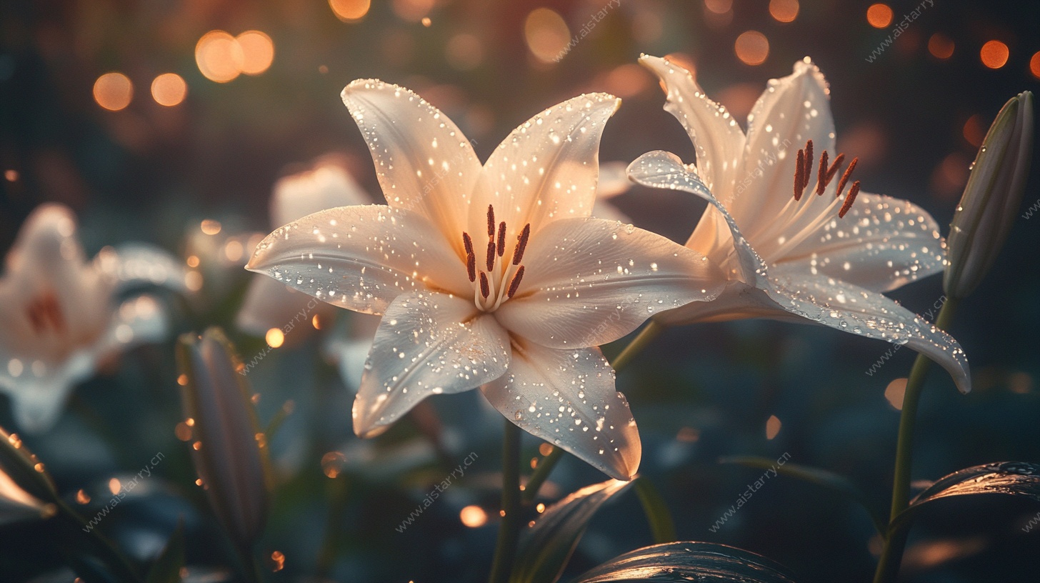 露珠百合花 梦幻光影之美