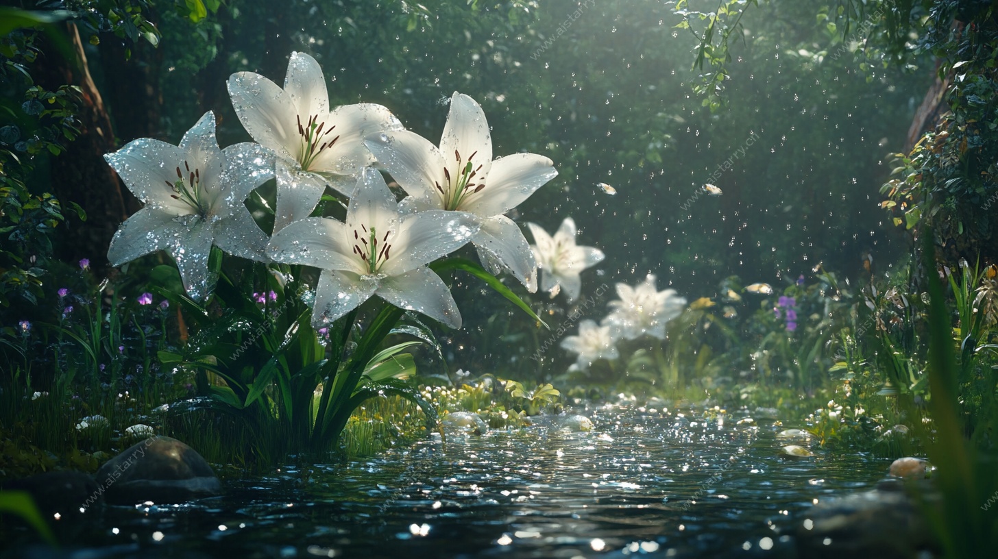 梦幻森林中的白色百合花