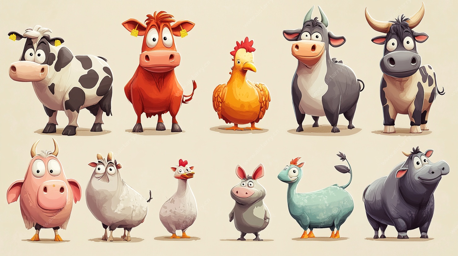 可爱农场动物卡通形象集合