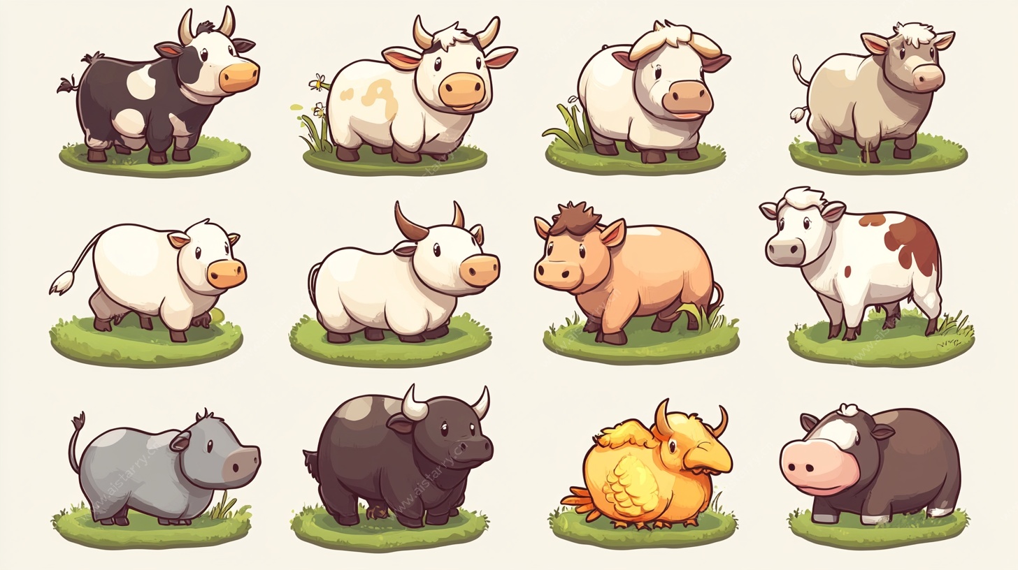 可爱卡通牛动物集合图