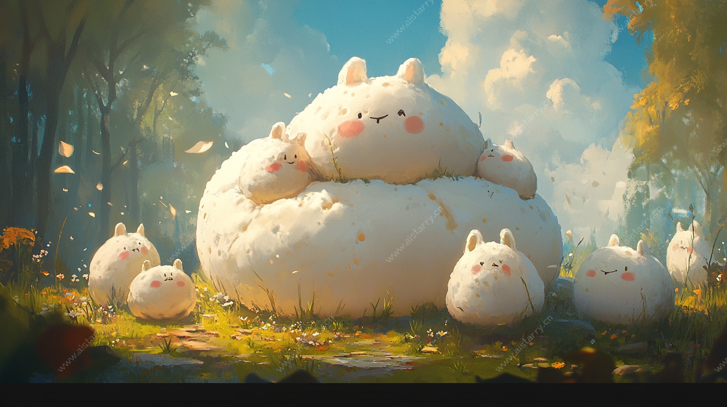 可爱白兔群聚森林场景