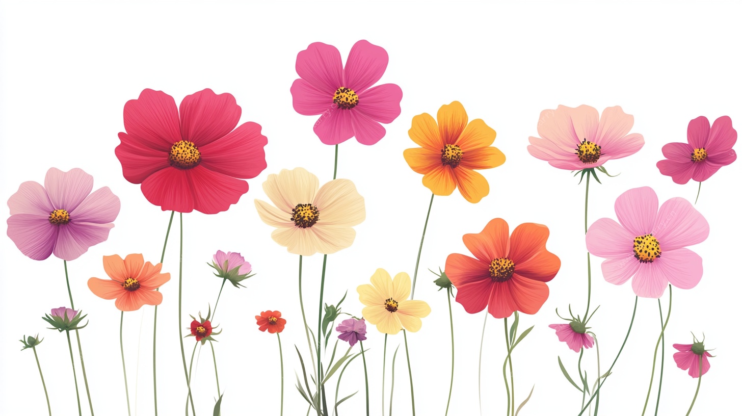 多彩波斯菊花卉图