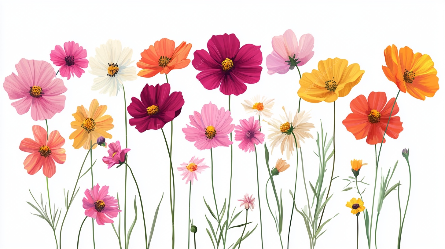 多彩波斯菊插画