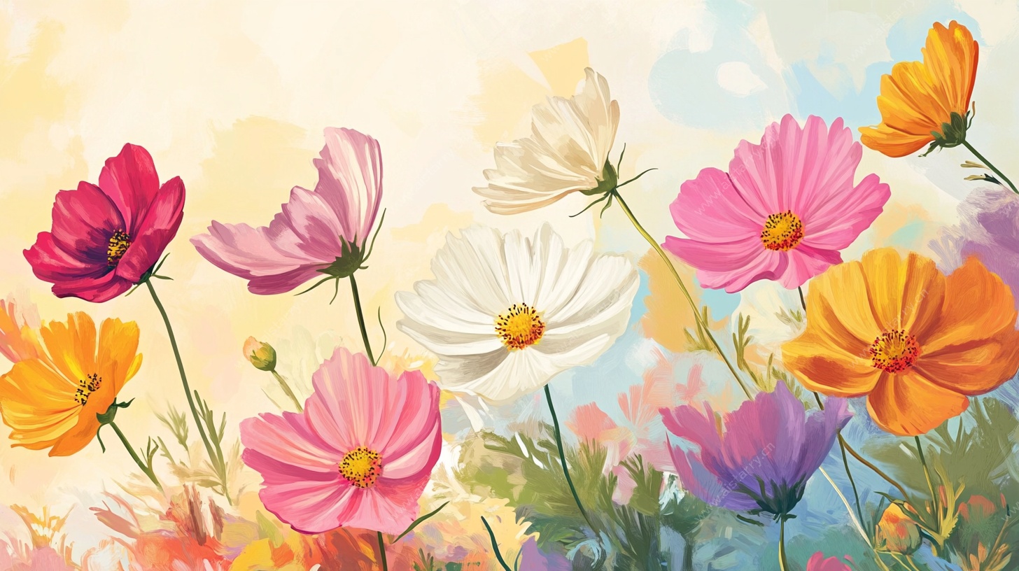 缤纷波斯菊 唯美花卉插画